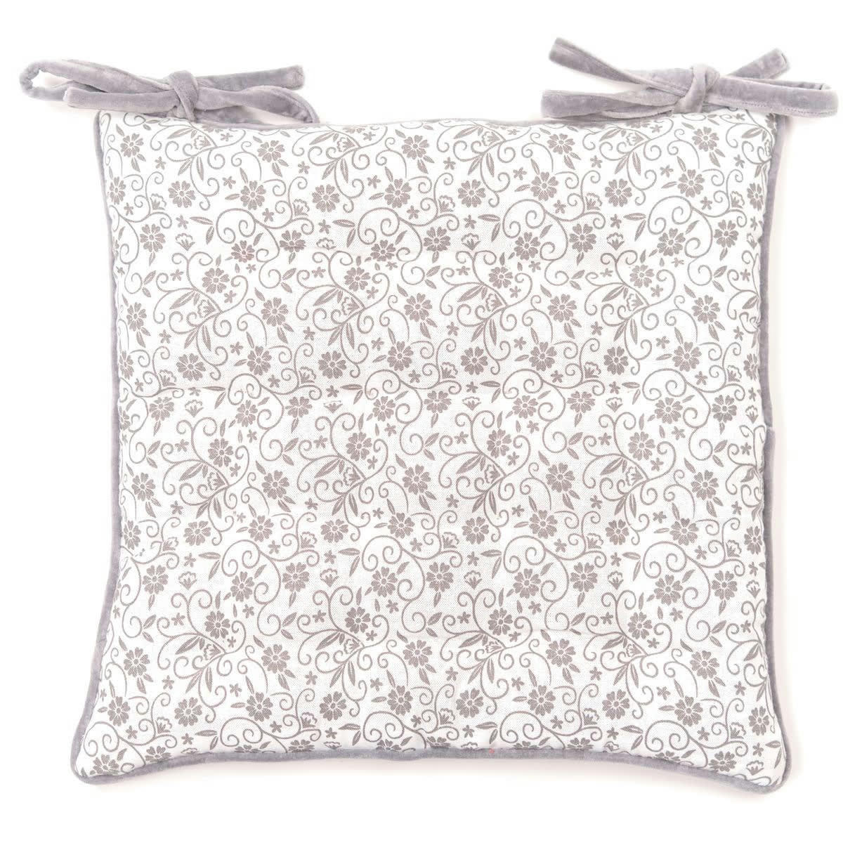 CHARME - Assise matelassée imprimé en coton gris 40x40