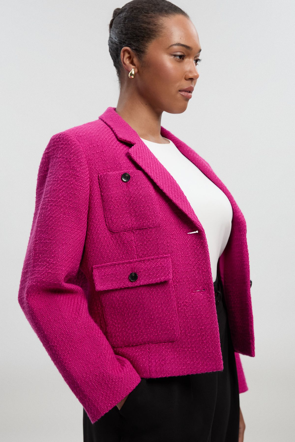 KarenMillen Plus Size Textured Tweed Cropped Tailored Jacket