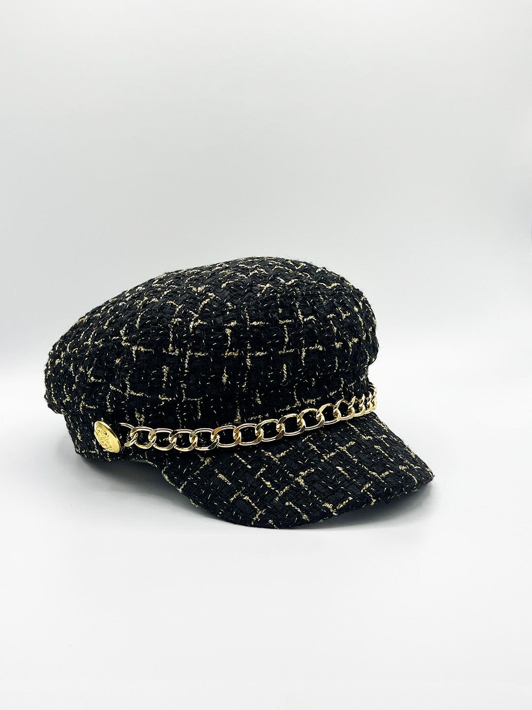 SVNX Tweed Baker Boy Hat In Black