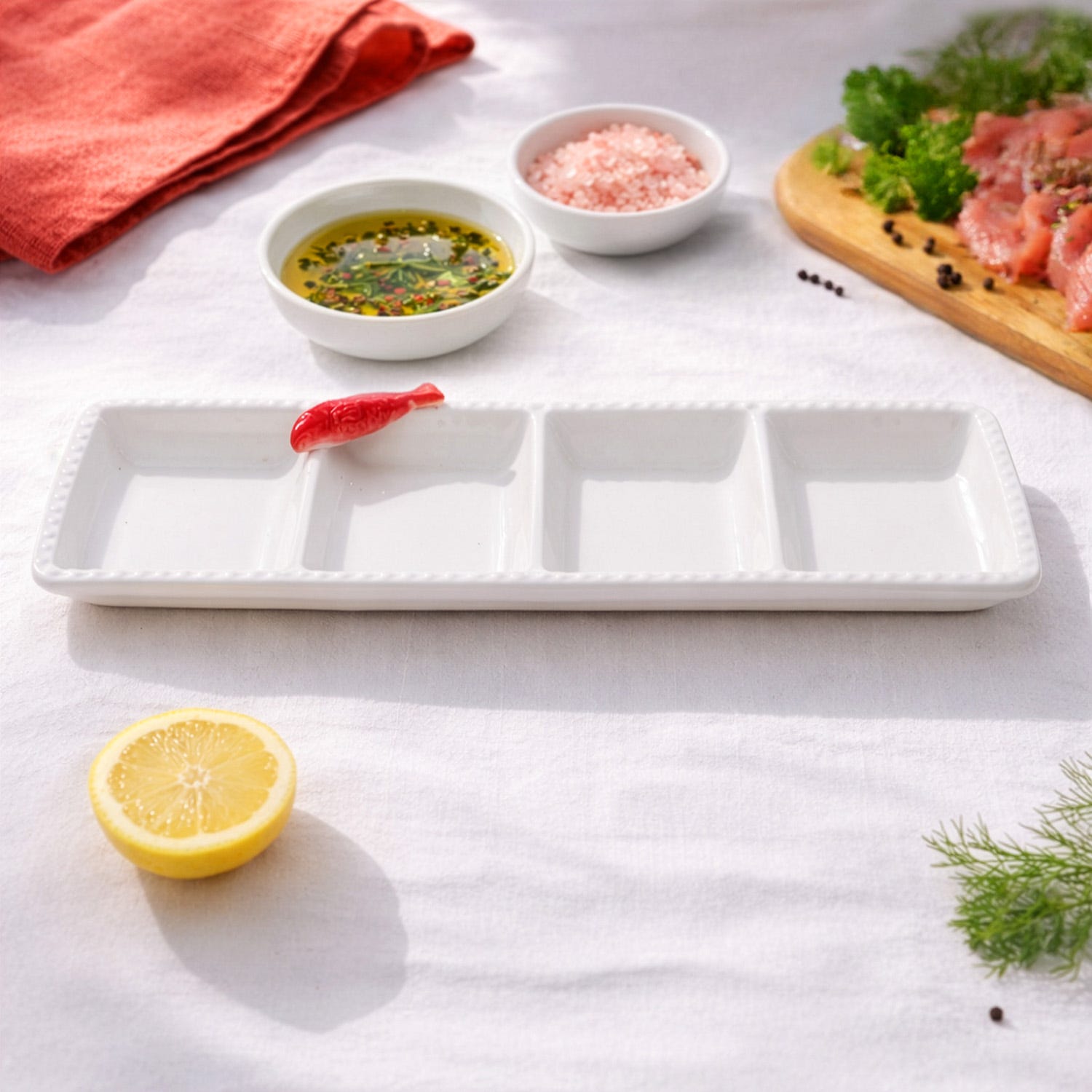 Antipastiera 4 scomparti ceramica pesce Sea