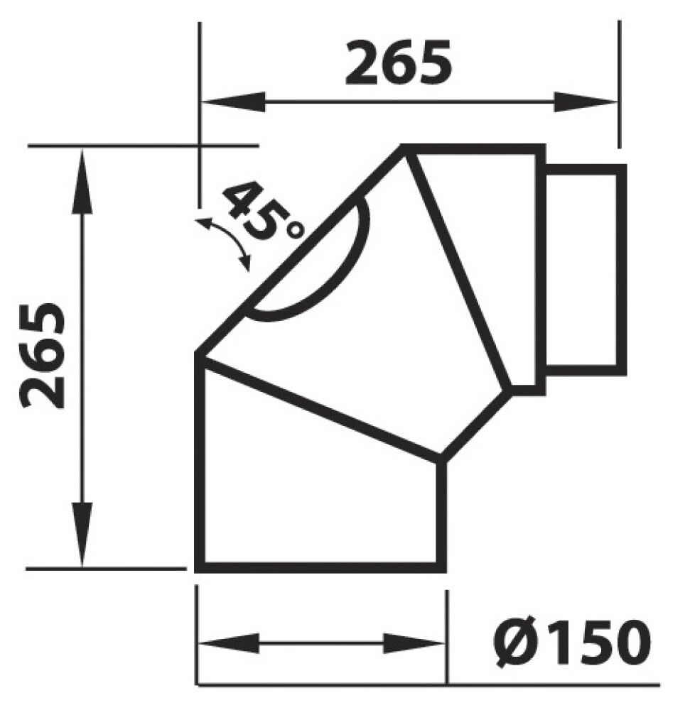 SKORSTEINSBØY ADURO 2X45° MED RENSELUKE 265X265MM