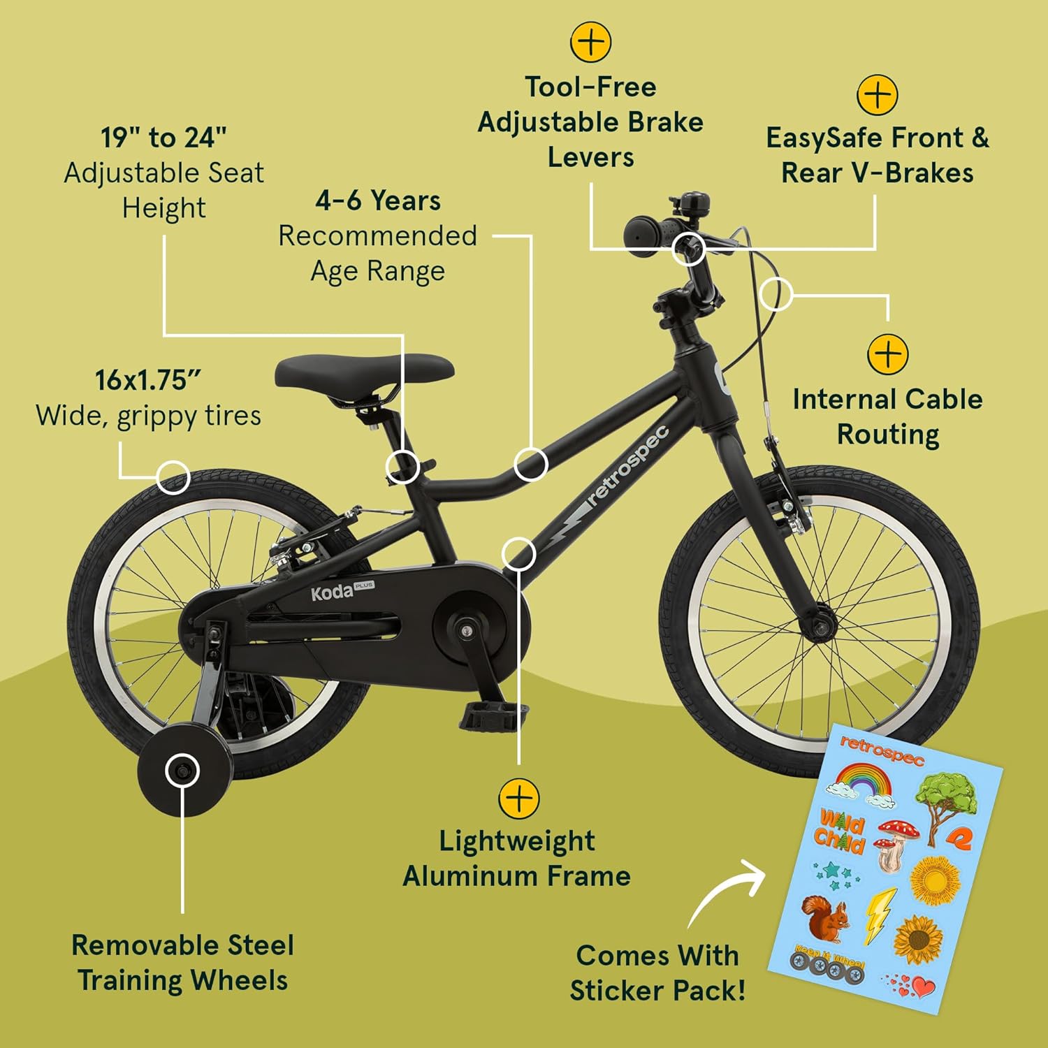 Retrospec Koda Plus Kids Bike for Boys & Girls Ages 4-6 Years - 16 Children's Bicycle, Adjustable Seat & Handlebars