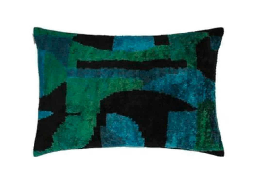 - Housse de coussin velours soie ikat  40x60 vert