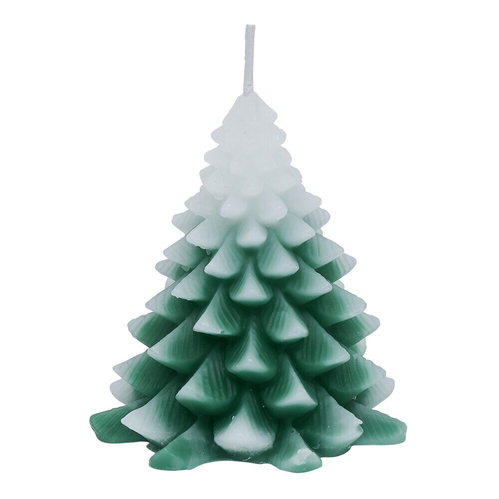 Bougie sapin No&euml;l vert et blanc Ø7xH9cm