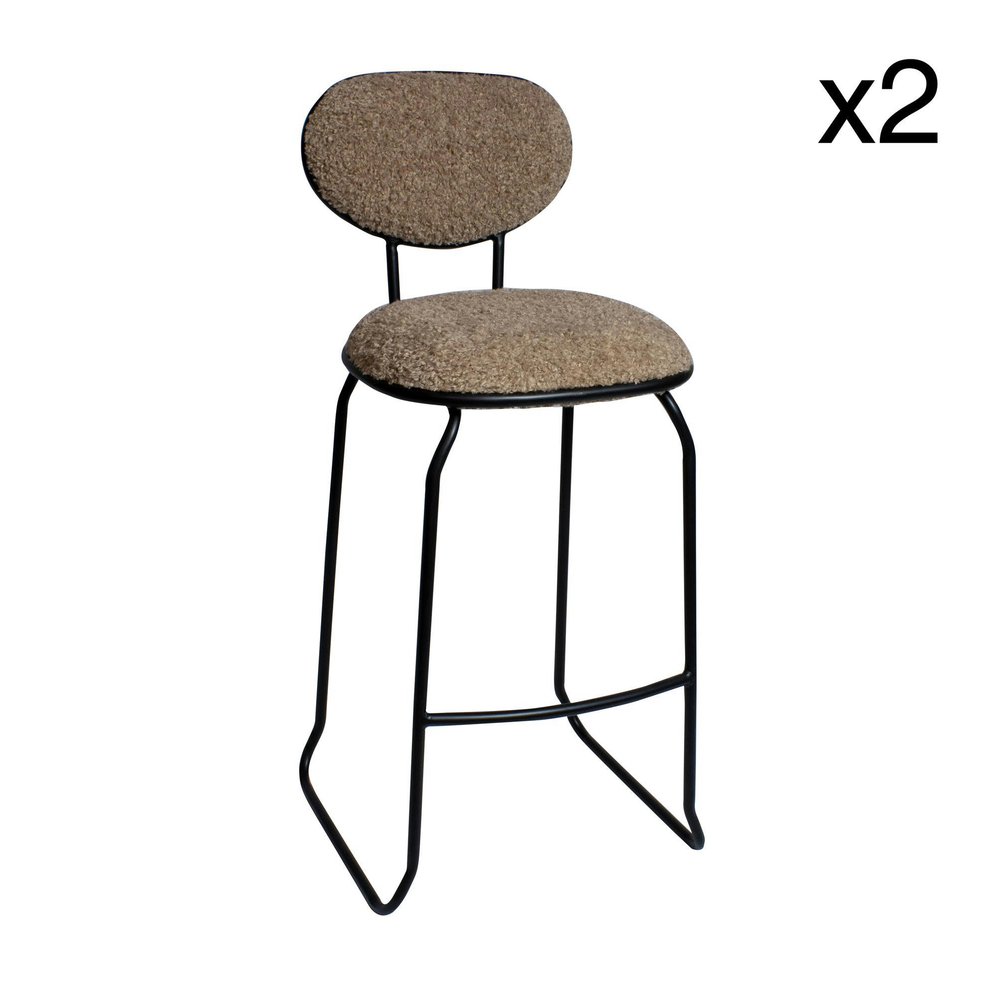 LAMA - Lot de 2 chaises de bar bi-matière taupe et pied en metal noir