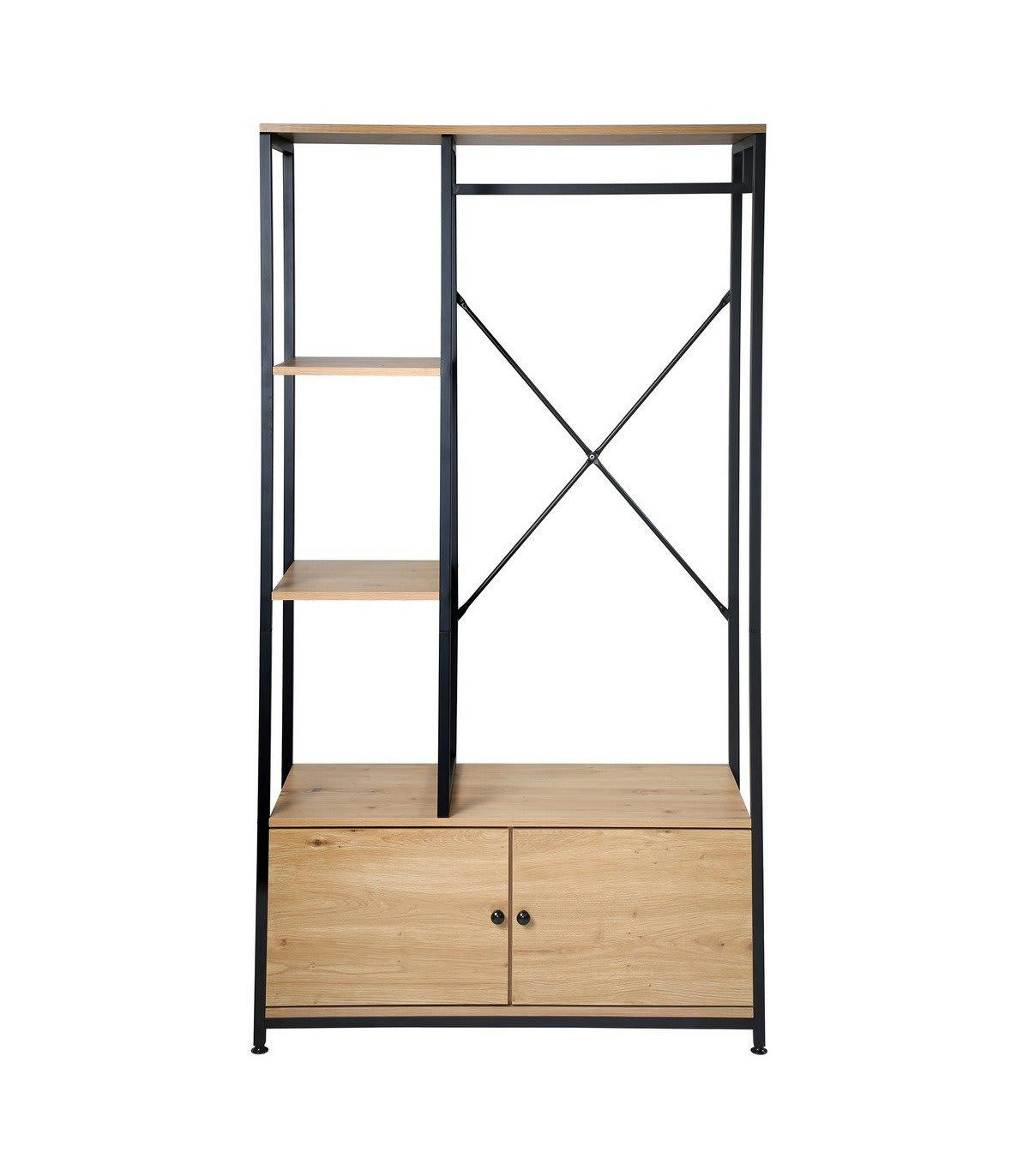 LENNY - Penderie avec rangements effet bois - H167 x L90 cm