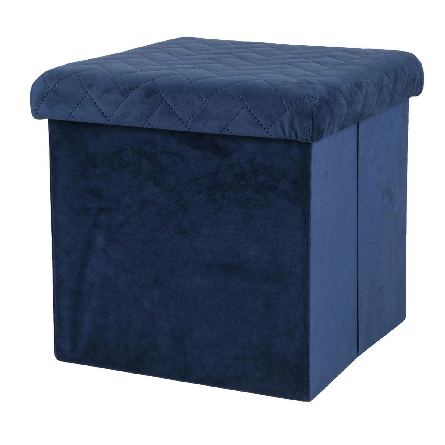 KUBE - Pouf de rangement pliable en velours bleu foncé