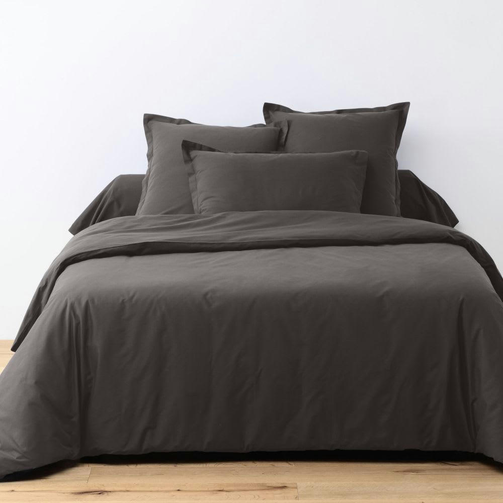 - Parure de lit 2 places coton unie gris foncé 240x260 cm