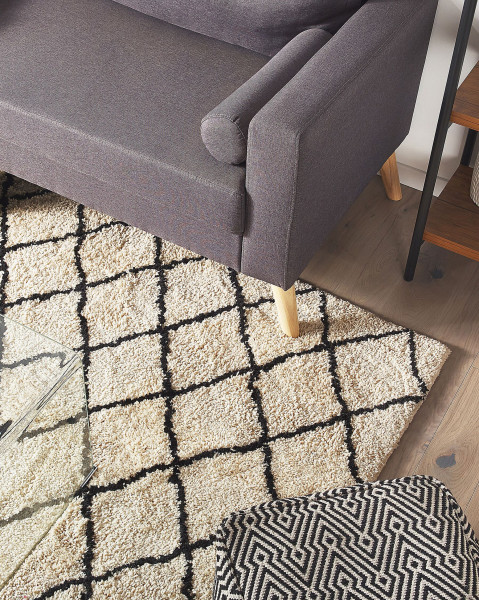 Dywan 200x200 cm w romby beżowo-czarny