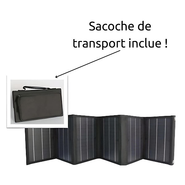 Panneau solaire portatif pliable SolarTec 60 - 60W 18V 3.3A - 6 pans monocristallins - Port USB A/C - Câble DC - Protec