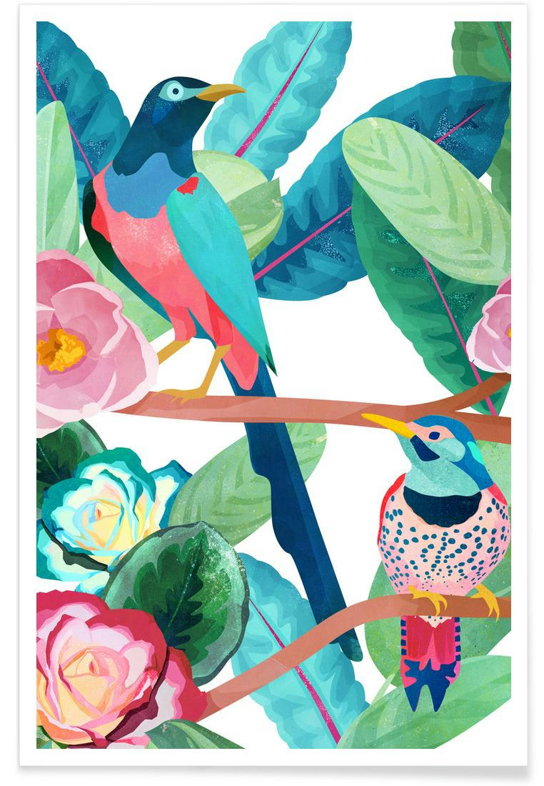 BIRDS - Affiche rose & turquoise
