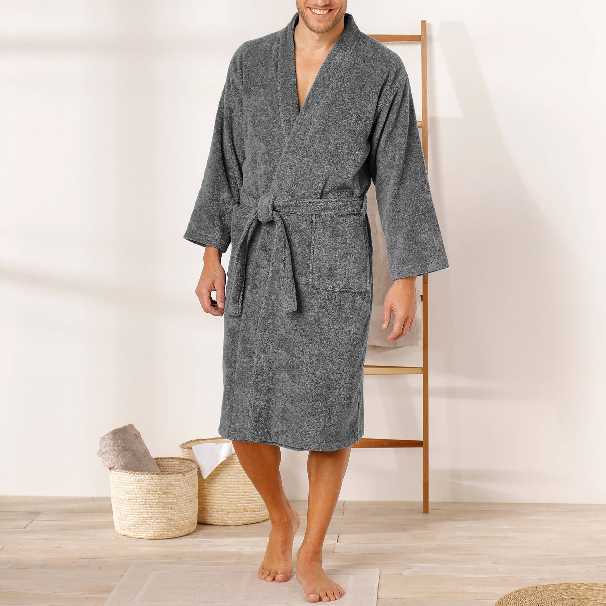 Peignoir mixte adulte col kimono éponge bouclette