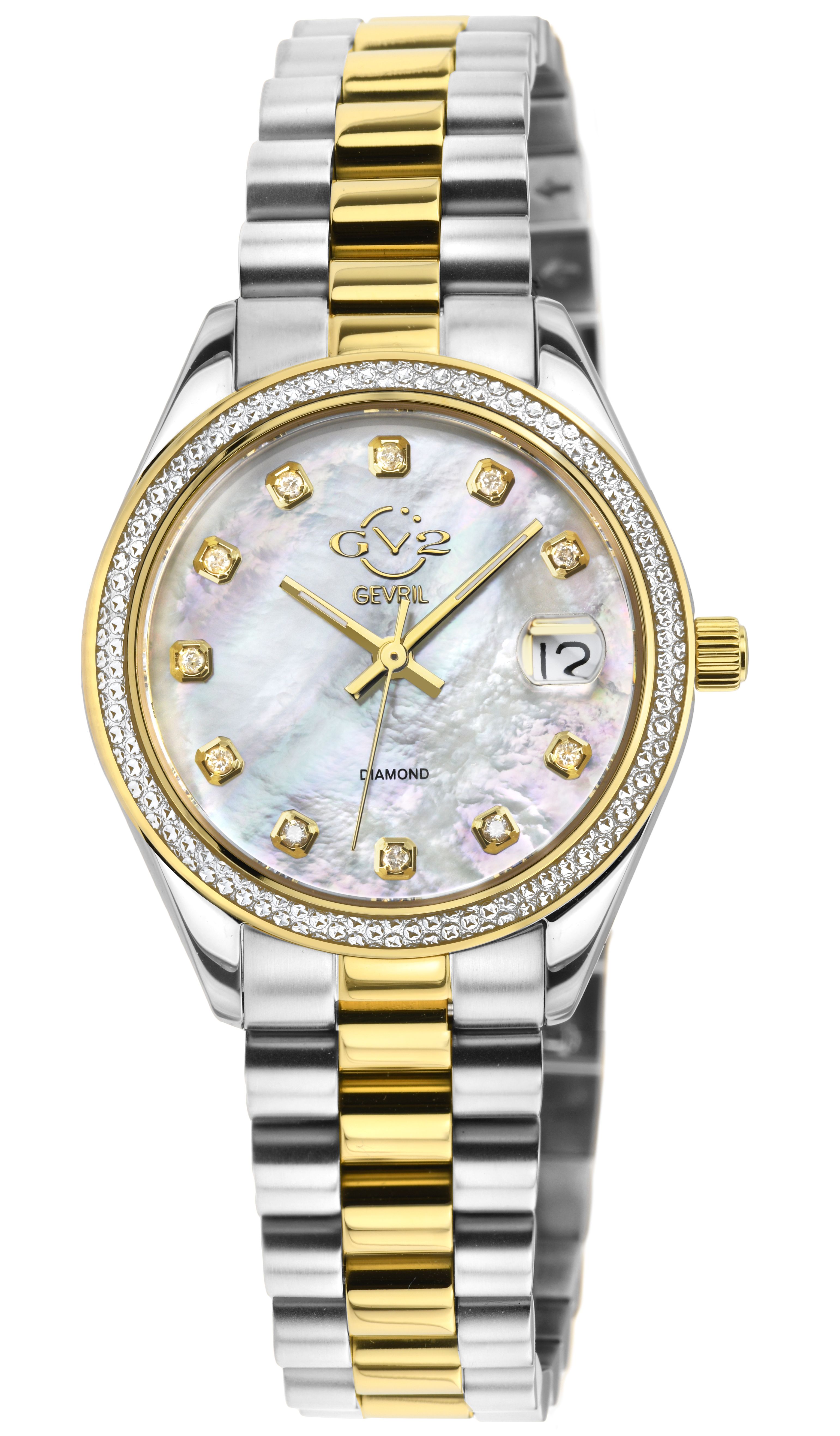 GV2 Turin, Swiss Quartz Watch, White MOP Dial, 316L Stainless Steel, and Sapphire Crystal