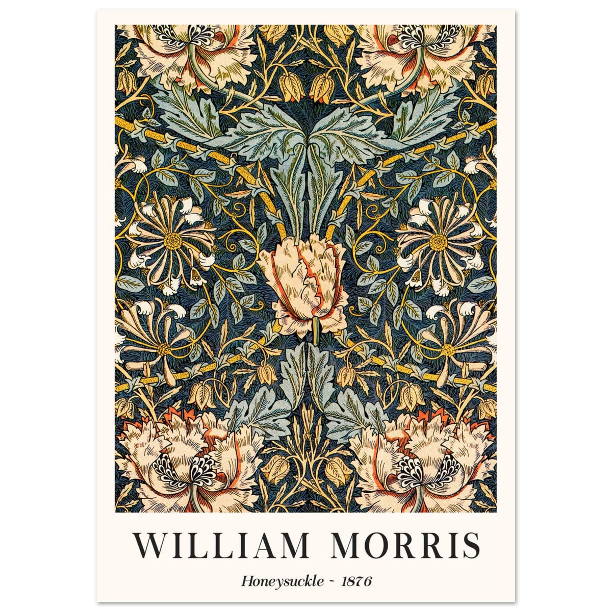 Artfulprints Poster William Morris - Honeysuckle 1876  - A4 21x29.7 cm - Donkergroen