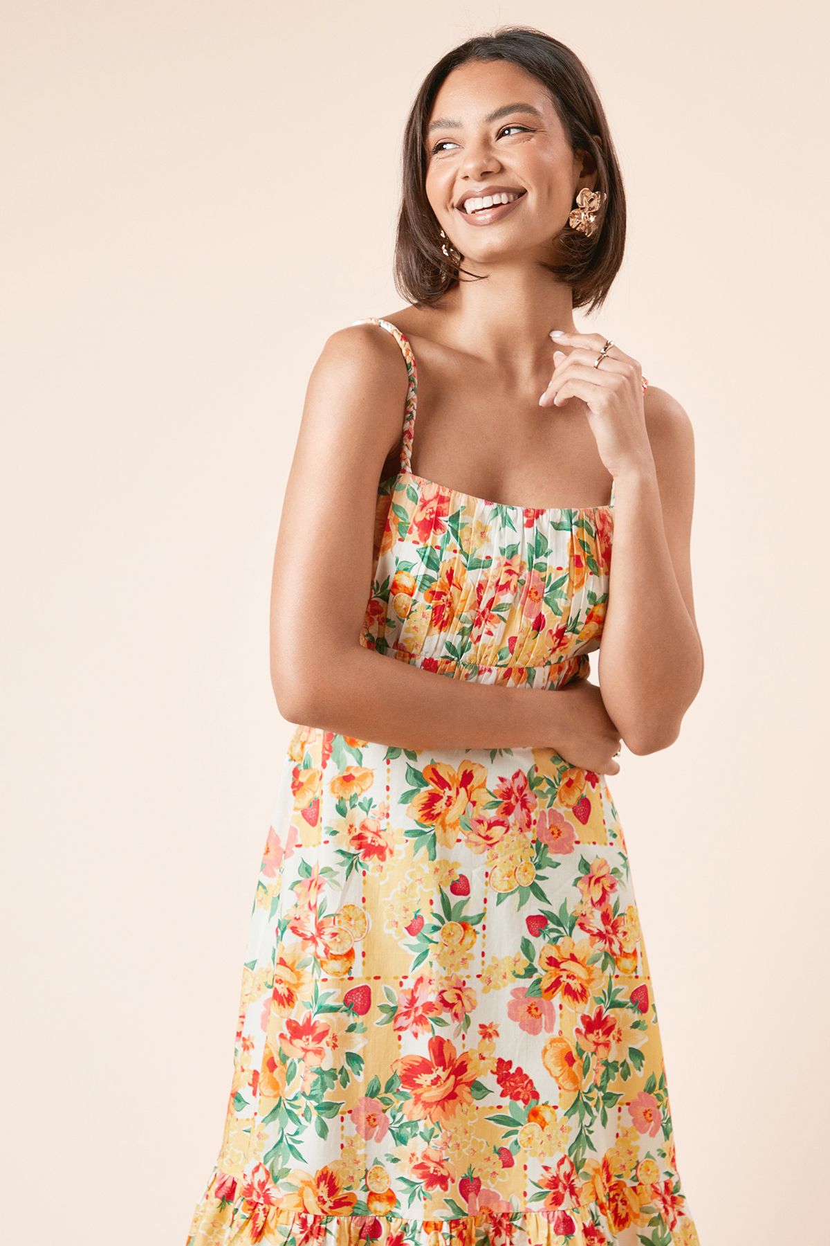 Dorothy Perkins Channel Waist Tiered Hem Strappy Midi Dress