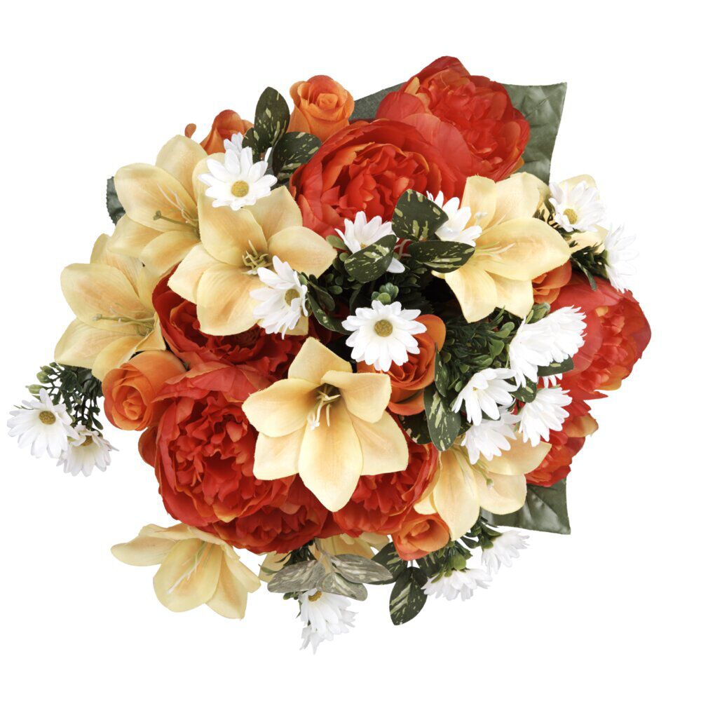 Piquet de rose lys pivoine paquerette jaune fleur artificielle H43cm