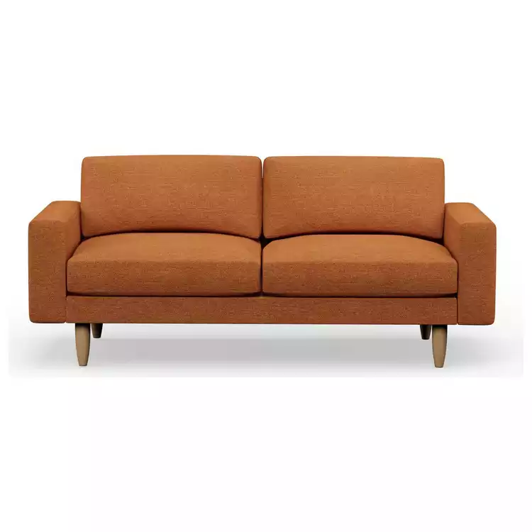 Hutch Fabric Block Arm 3 Seater Sofa - Rust