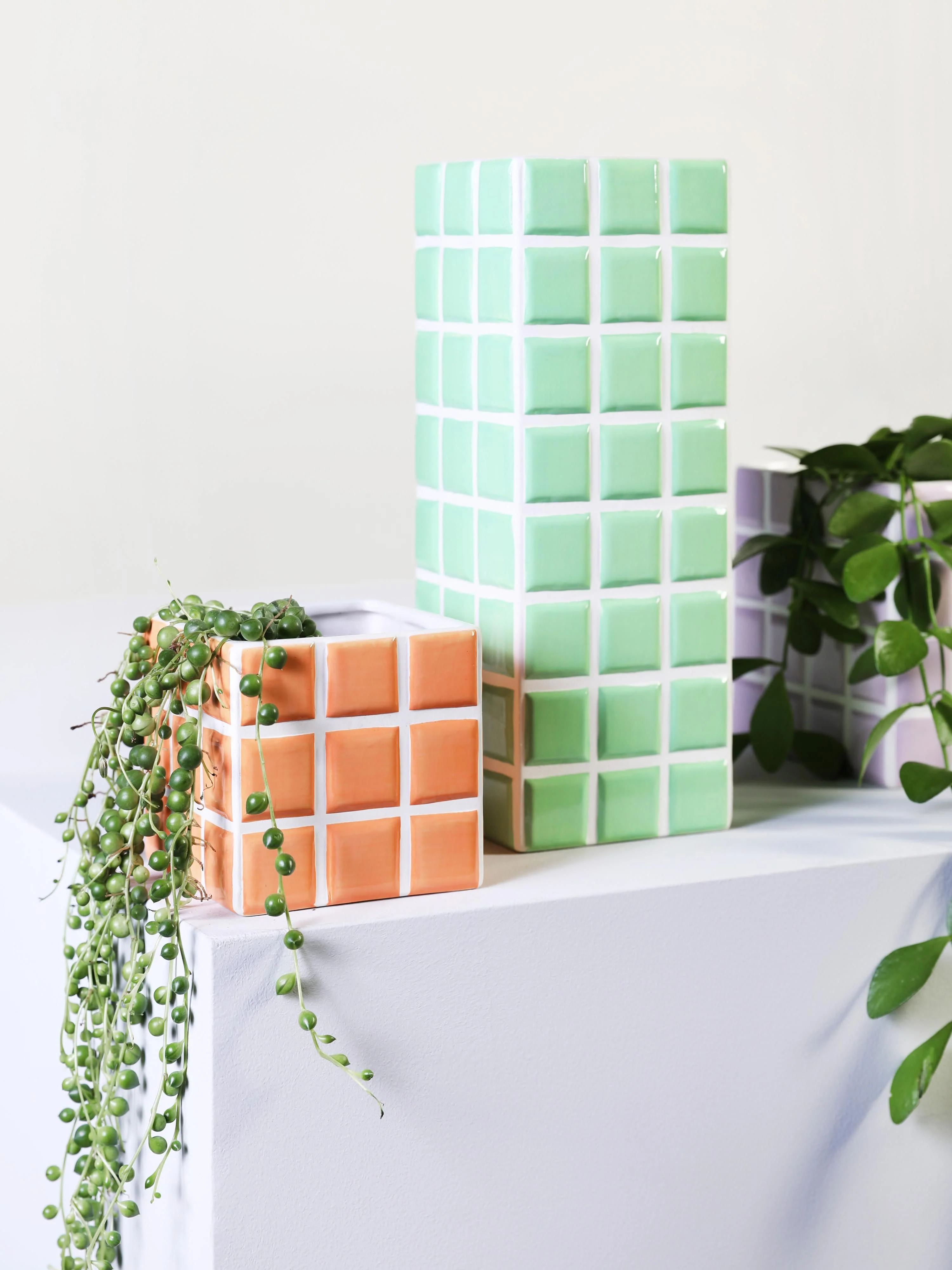 Design-Vase Tile mit Fliesenoptik, H 28 cm