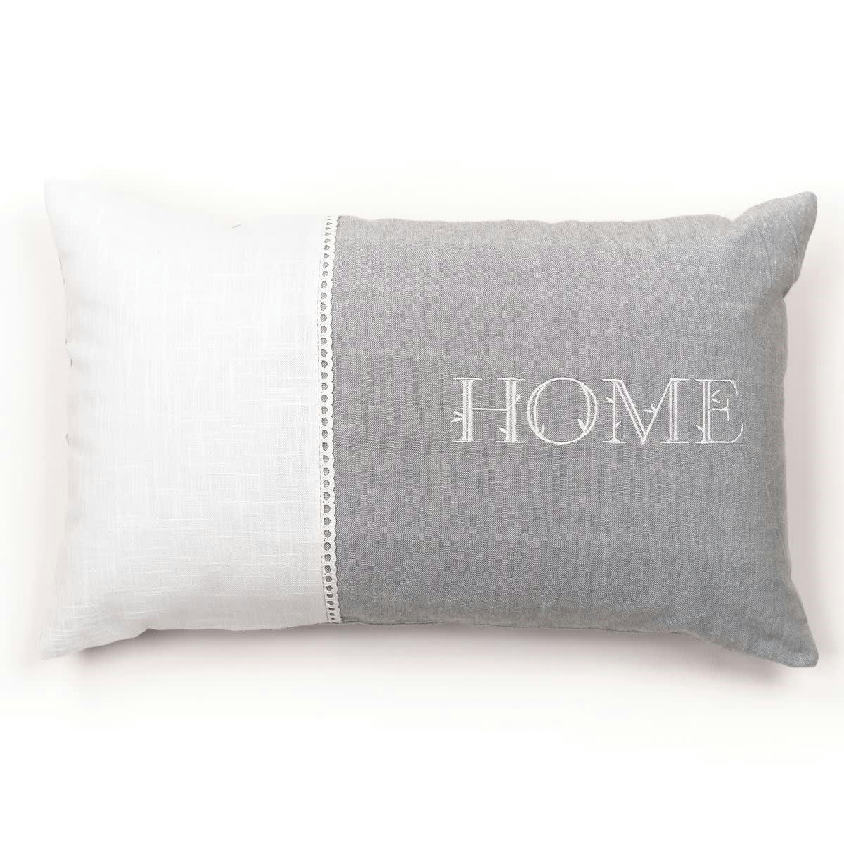 CHARME - Coussin déhoussable avec dentelle en coton gris 30x50