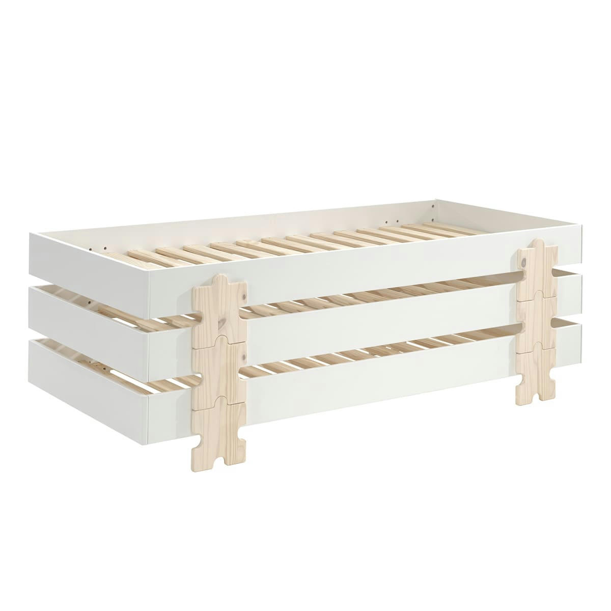 MODULO - Lot de 3 lit empilable 90x200 sommier inclus blanc
