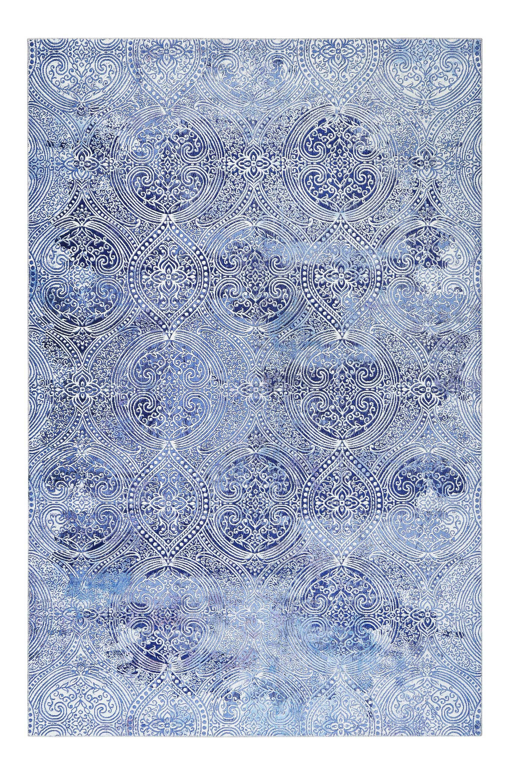 GRACE - Tapis plat motif cachemire tons de bleus 160x230