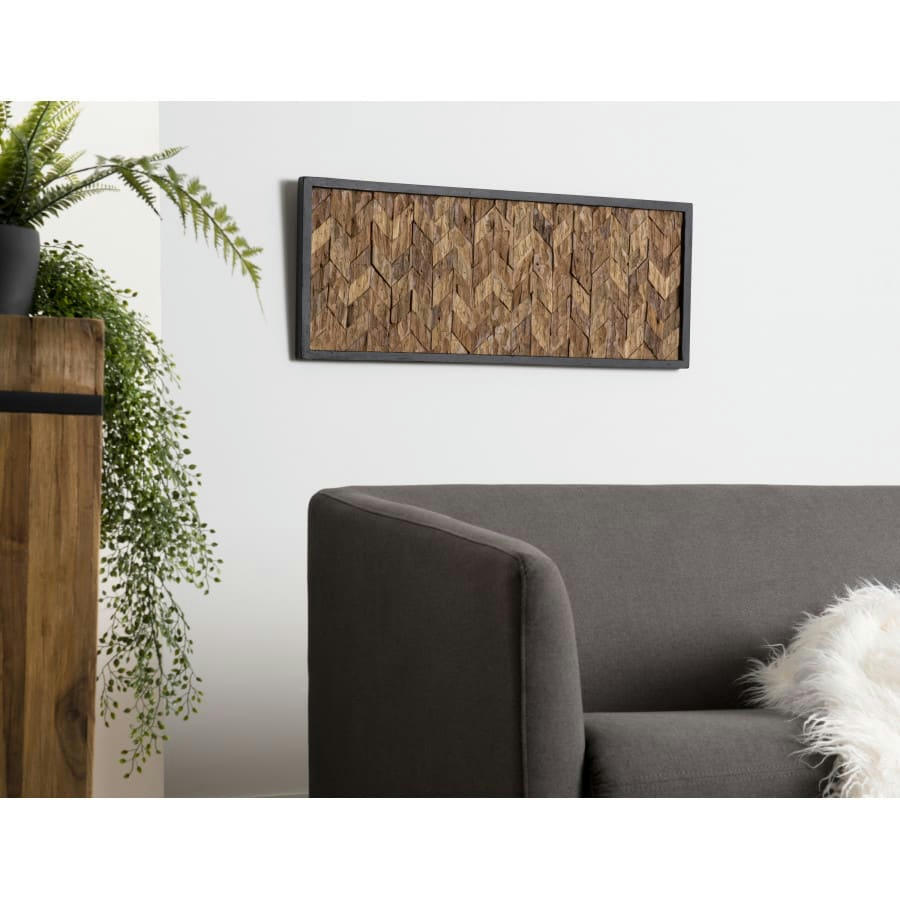SUZY - Décoration murale rectangulaire mozaïc zig-zag bois teck nature 40x100