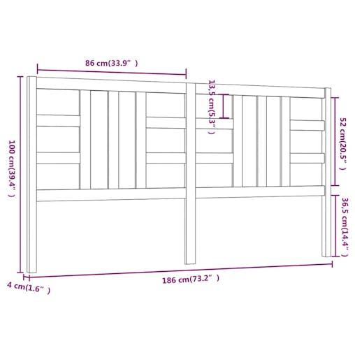 NNEVL Bed Headboard Black 186x4x100 cm Solid Wood Pine