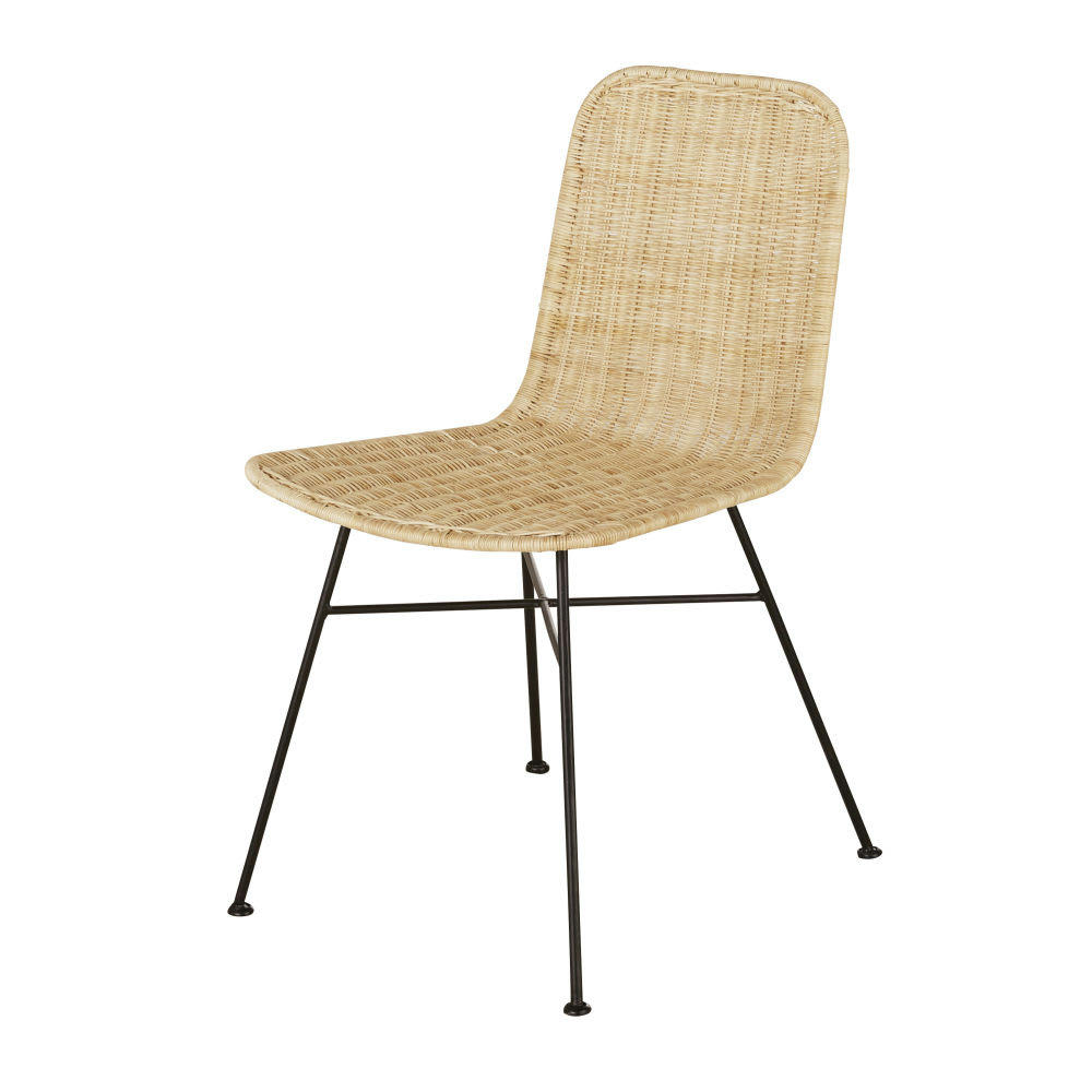 Zia - Chaise en rotin et métal noir