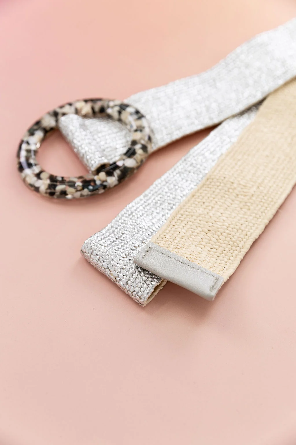 Extra Length Stretch Belt with Stone Circle Buckle in Silver