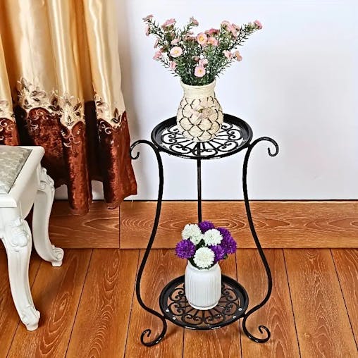 NNETM Black European Double-layer Flower Rack