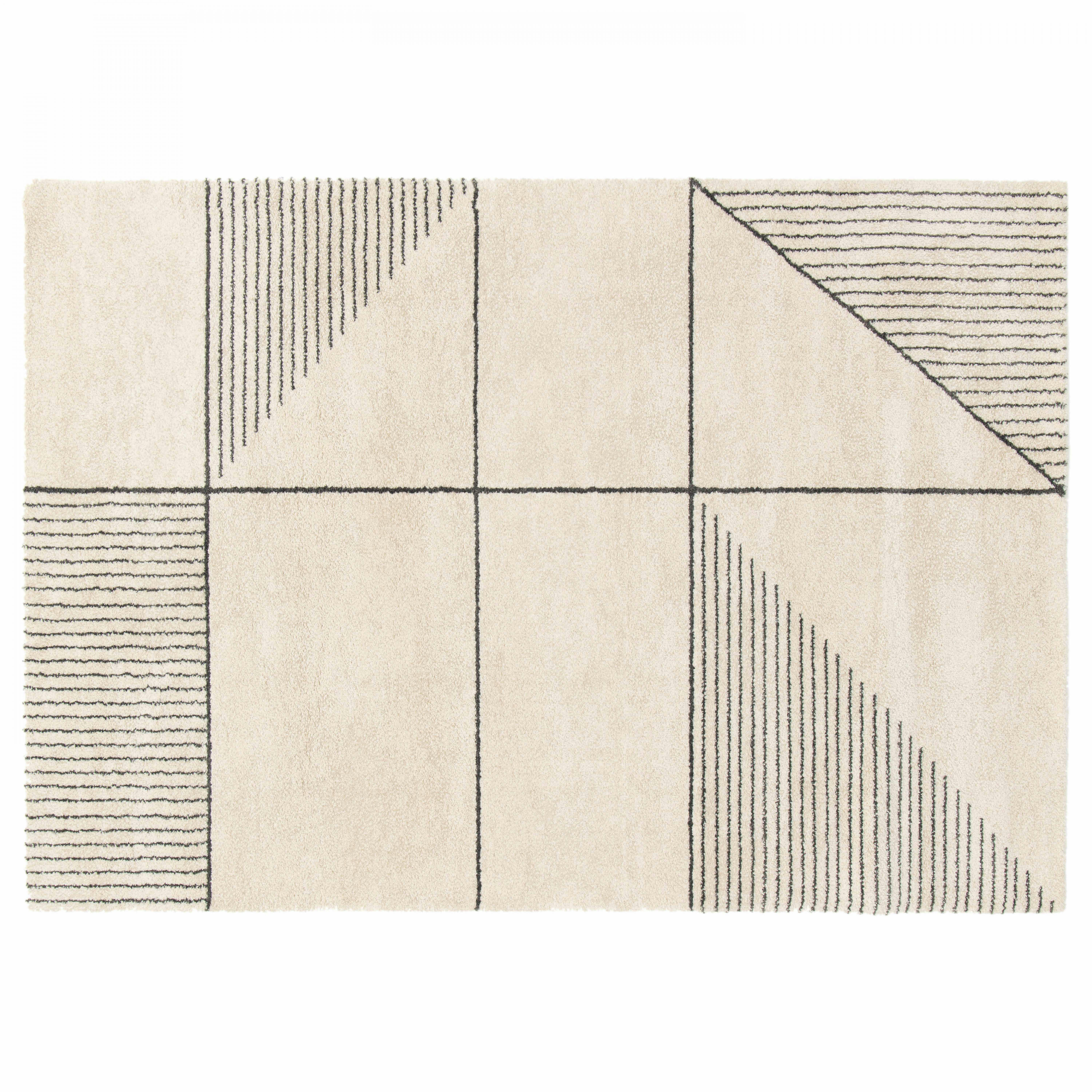 CLYDE - Tapis rectangulaire motif linéaire à poils courts beige 200 x 290 cm