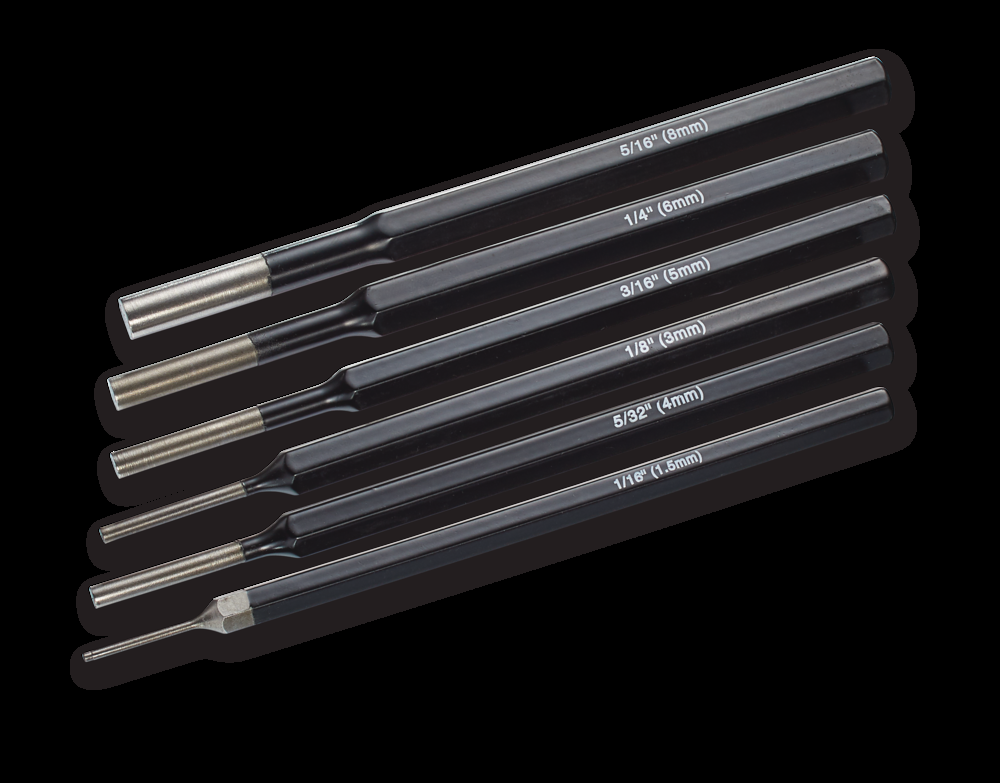 Maximum 6-pc Pin Punch Set, 5/16, 1/4, 3/16, 1/8, 5/32, 1/16, Hardened and Quenched