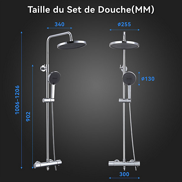 Colonne de Douche Thermostatique Ensemble de Douche Chromé Système de Douche Robinetterie en Laiton Avec douchette