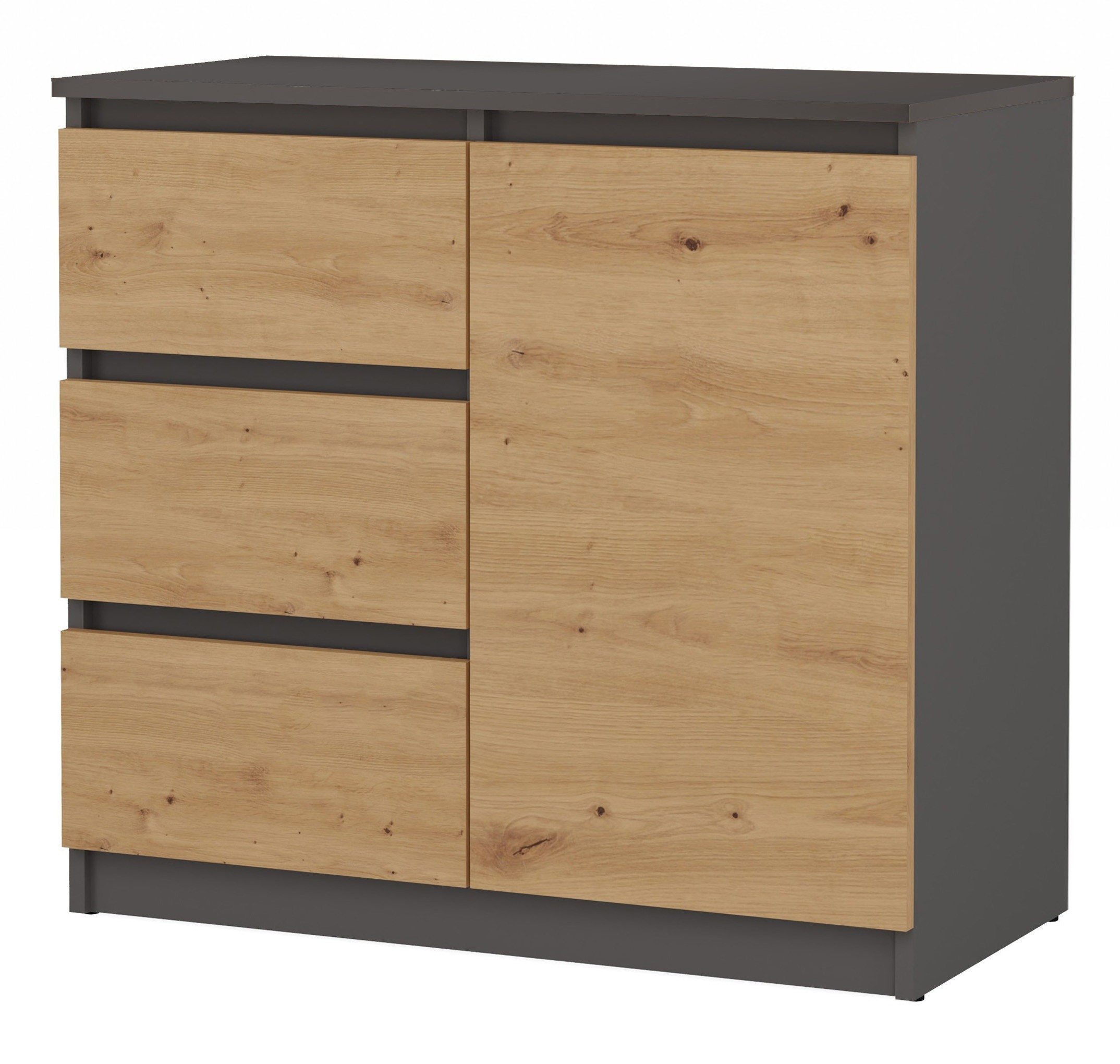 Komoda 1D3S szafka blat antracyt 3 szuflady dąb artisan