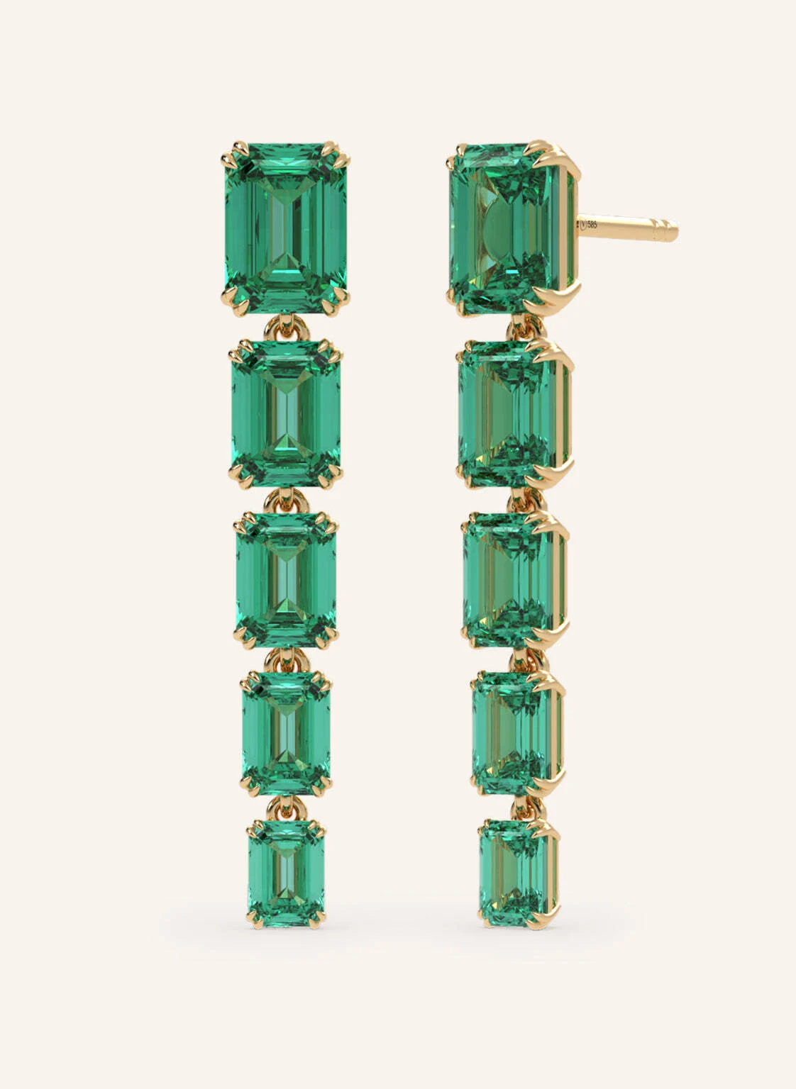 VEYNOU Ohrhänger EDEN ESSENCE aus 14 Karat Gelbgold und 5,0ct. Smaragden
