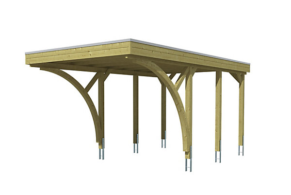 Carport SKAN HOLZ Friesland Set F, 320 x 555 cm, avec deux arcs d'entrée, imprégné vert