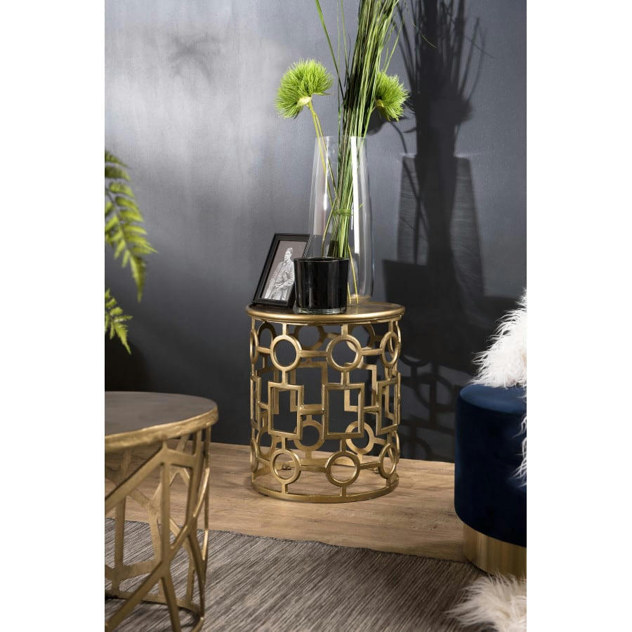 JONAS - Table d'appoint ronde pietement graphique aluminium doré D43
