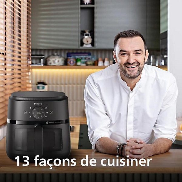 Friteuse sans huile - PHILIPS - NA230/00 - Airfryer Série 2000 6.2L - 13 modes de cuisson - fenêtre de cuisson - 1500W - Noir