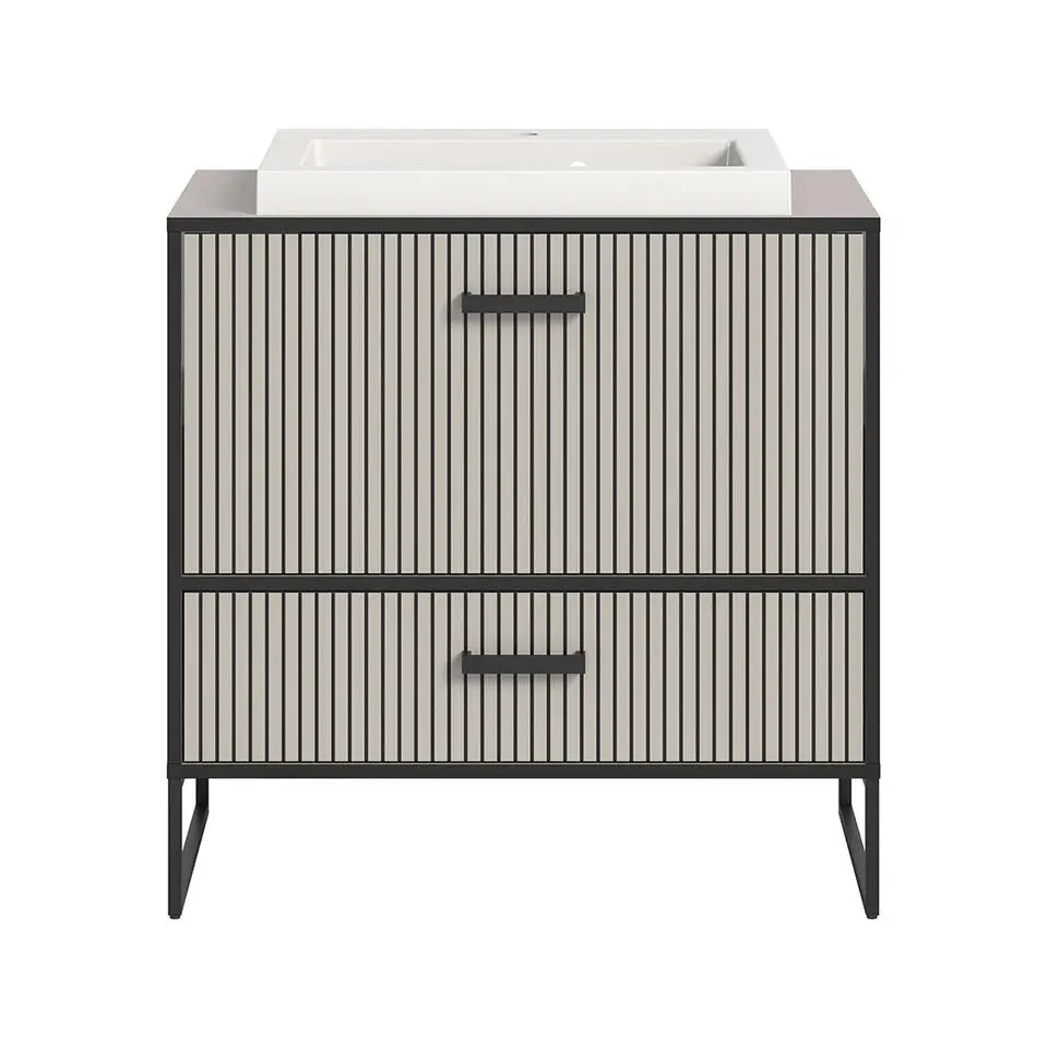 Hioshop Bagno wastafel incl wasbak 1 lade 1 klepdeur lichtgrijs- cr&egrave;mekleurig