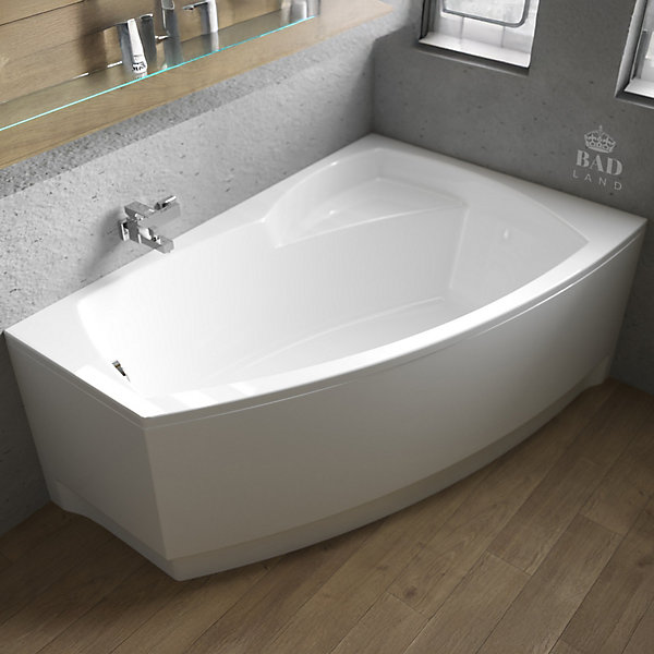 Baignoire asymétrique 140 x 90 Droite FRIDA acrylique blanc   avec Tablier   Pieds   Vidage à chromé