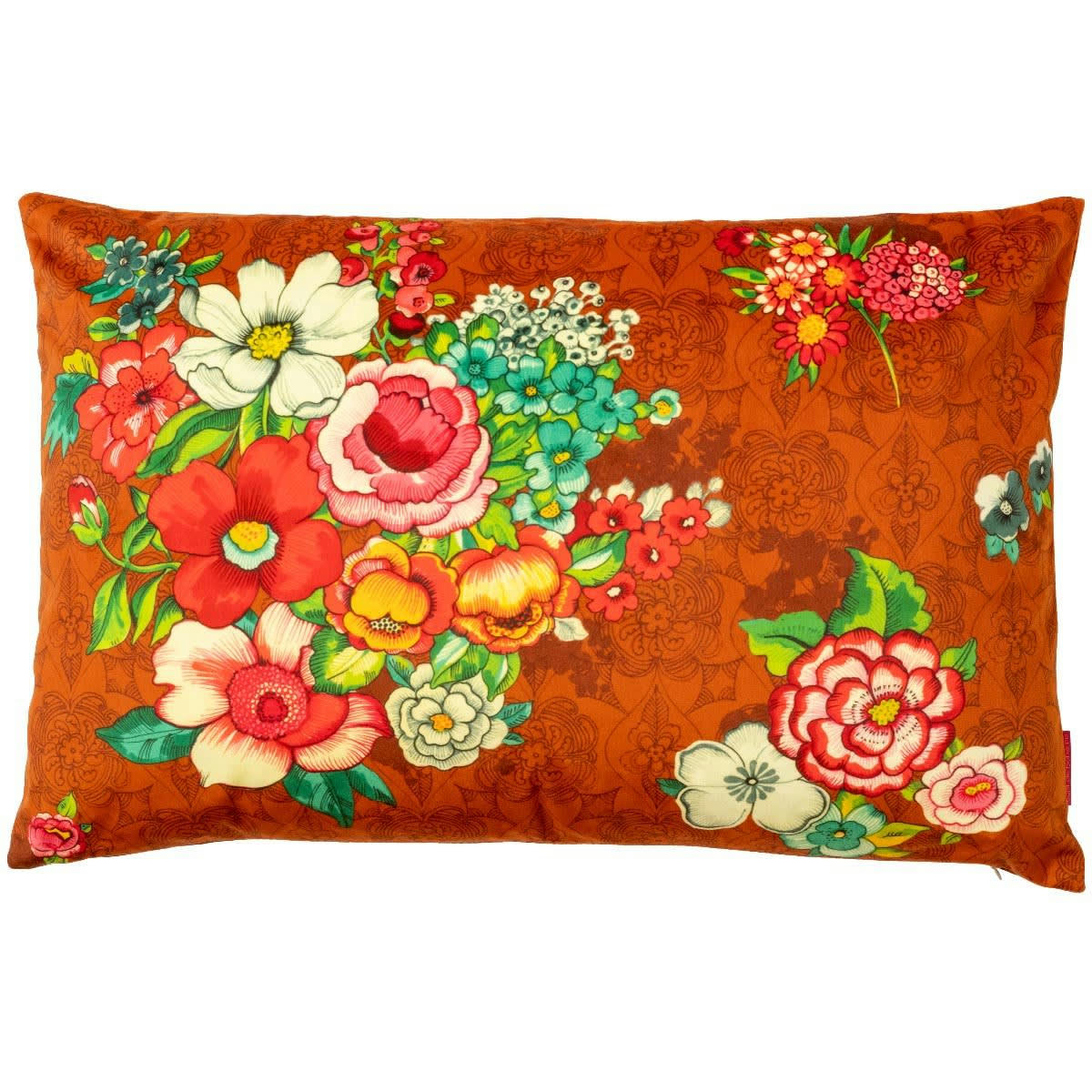- Housse de coussin velours imprimé fleuri canelle 40x60 cm