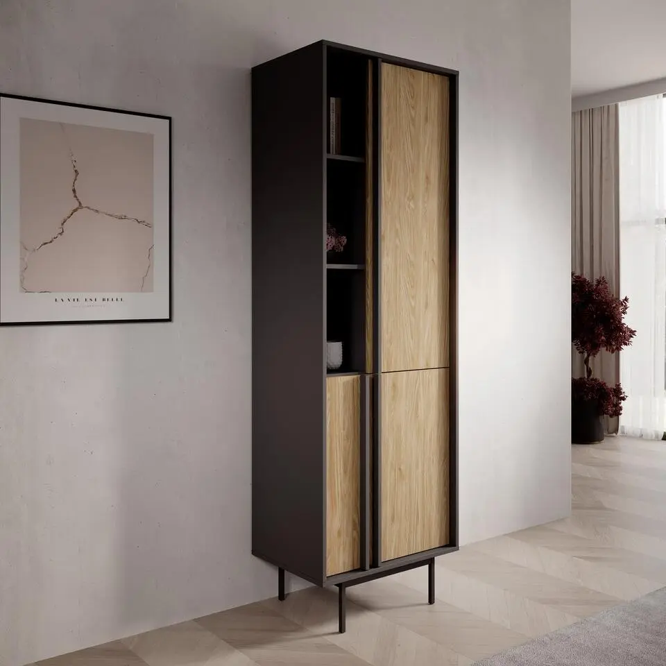 Meubella - Antigo - Boekenkast - Eiken/Antraciet - 63x43x195 cm