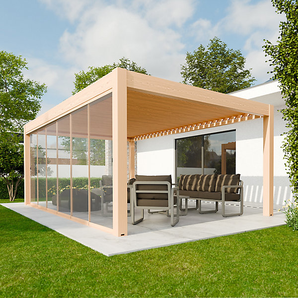 Paroi vitrée coulissante pour pergola Vali 4 x 6 m coloris chêne clair