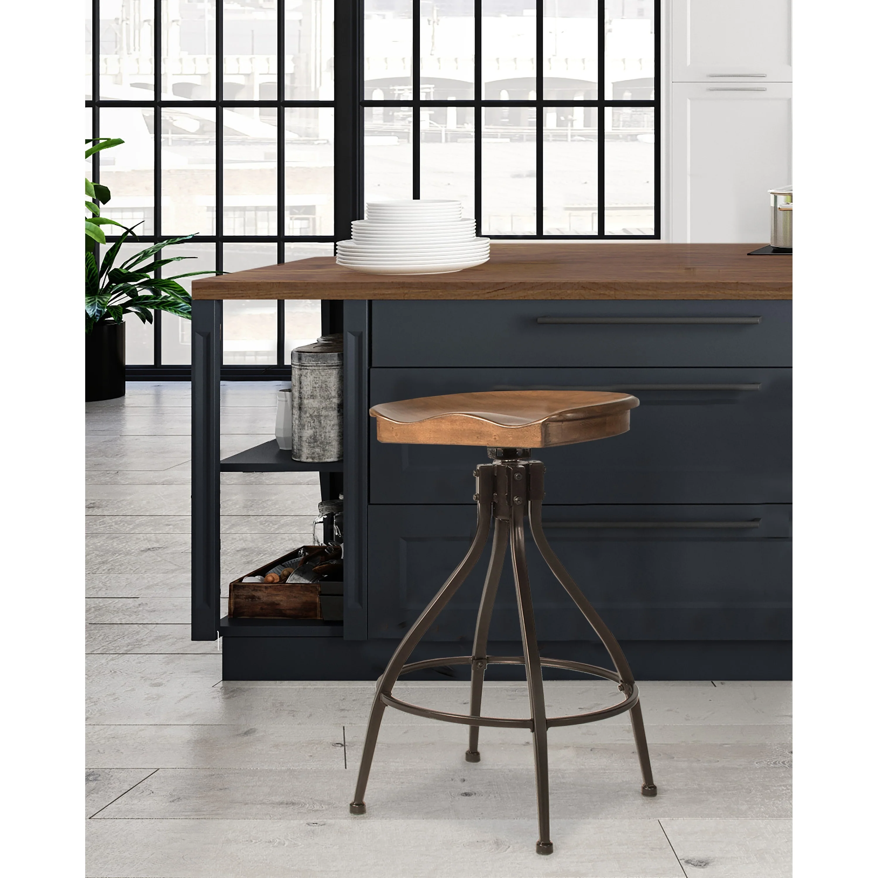 Hillsdale Worland Backless Metal Adjustable Height Swivel Stool