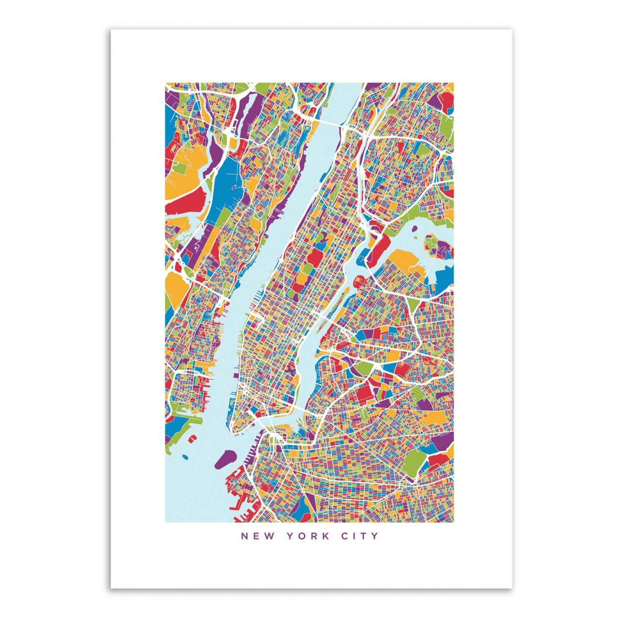 MICHAEL TOMPSETT - NEW-YORK COLORED MAP -  Affiche d'art 30 x 40 cm