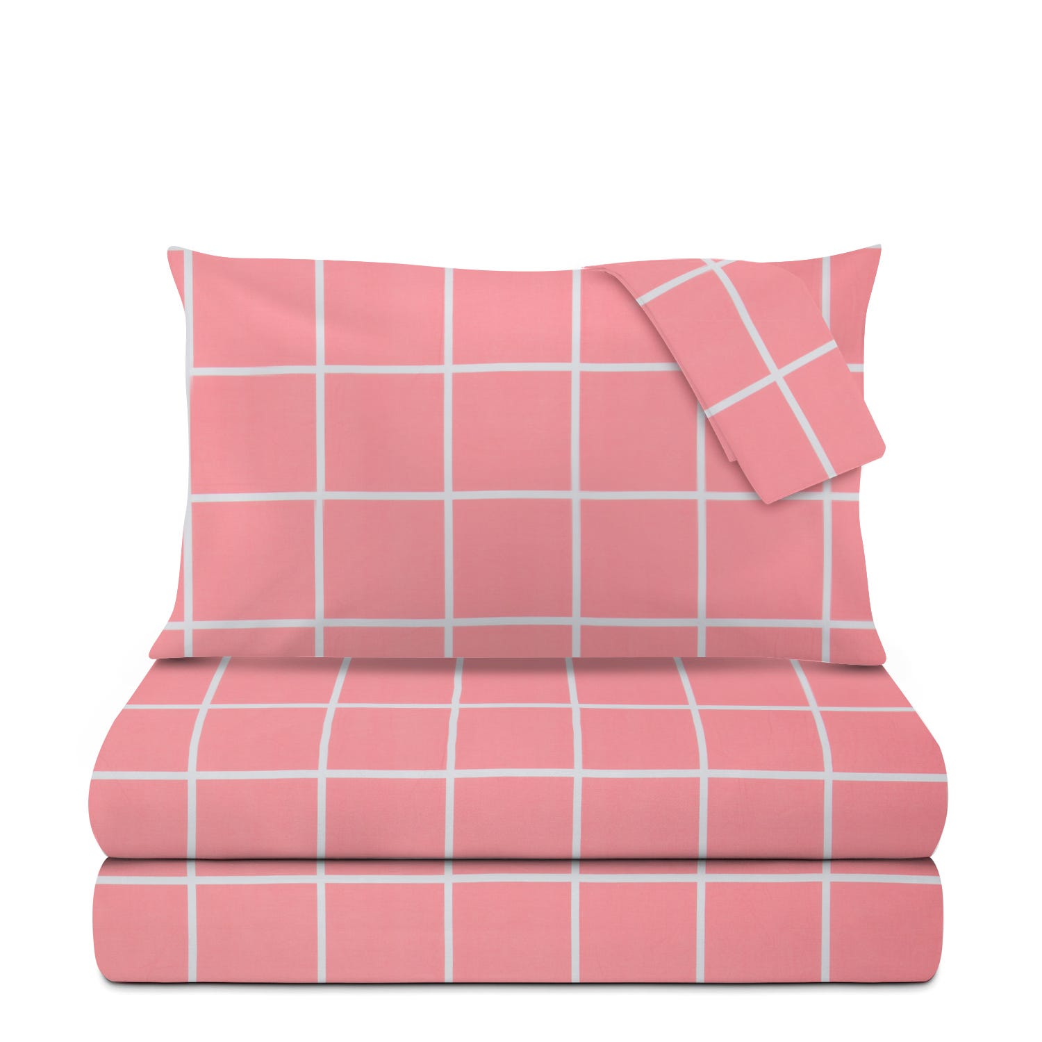 Completo letto matrimoniale policotone quadrotti rosa