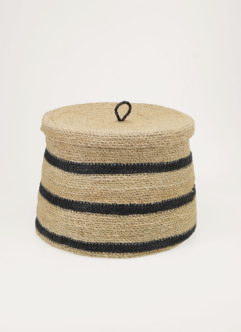 GRAND PANIER EN FIBRES NATURELLES AVEC COUVERCLE NATUREL / NOIR