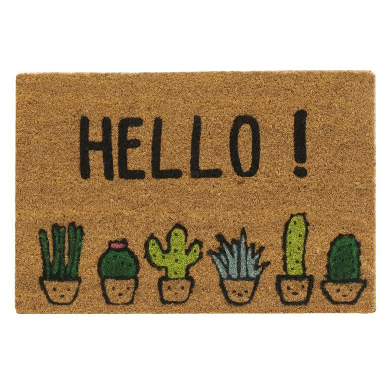 - Paillasson en fibre de coco 60 x 40 cm cactus hello