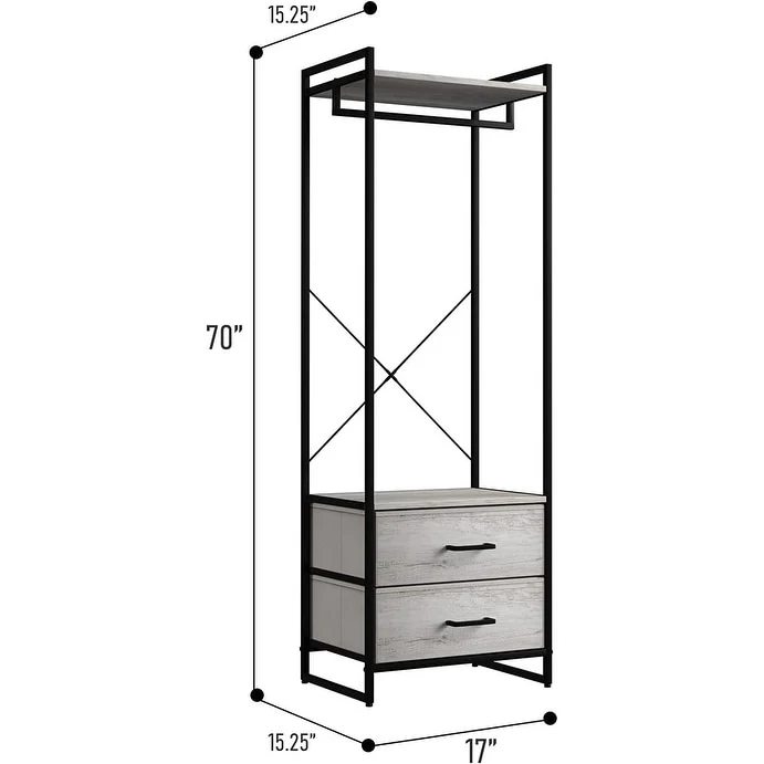 Clothing Rack with 2 Drawers - Tall Closet Stand Dresser for Bedroom