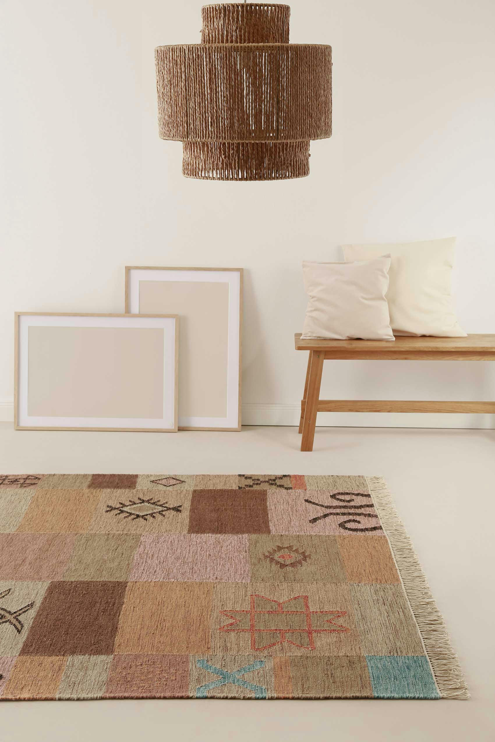 MONTMARTRE - Tapis ethnique tissé main laine et coton tons de brun 160x230